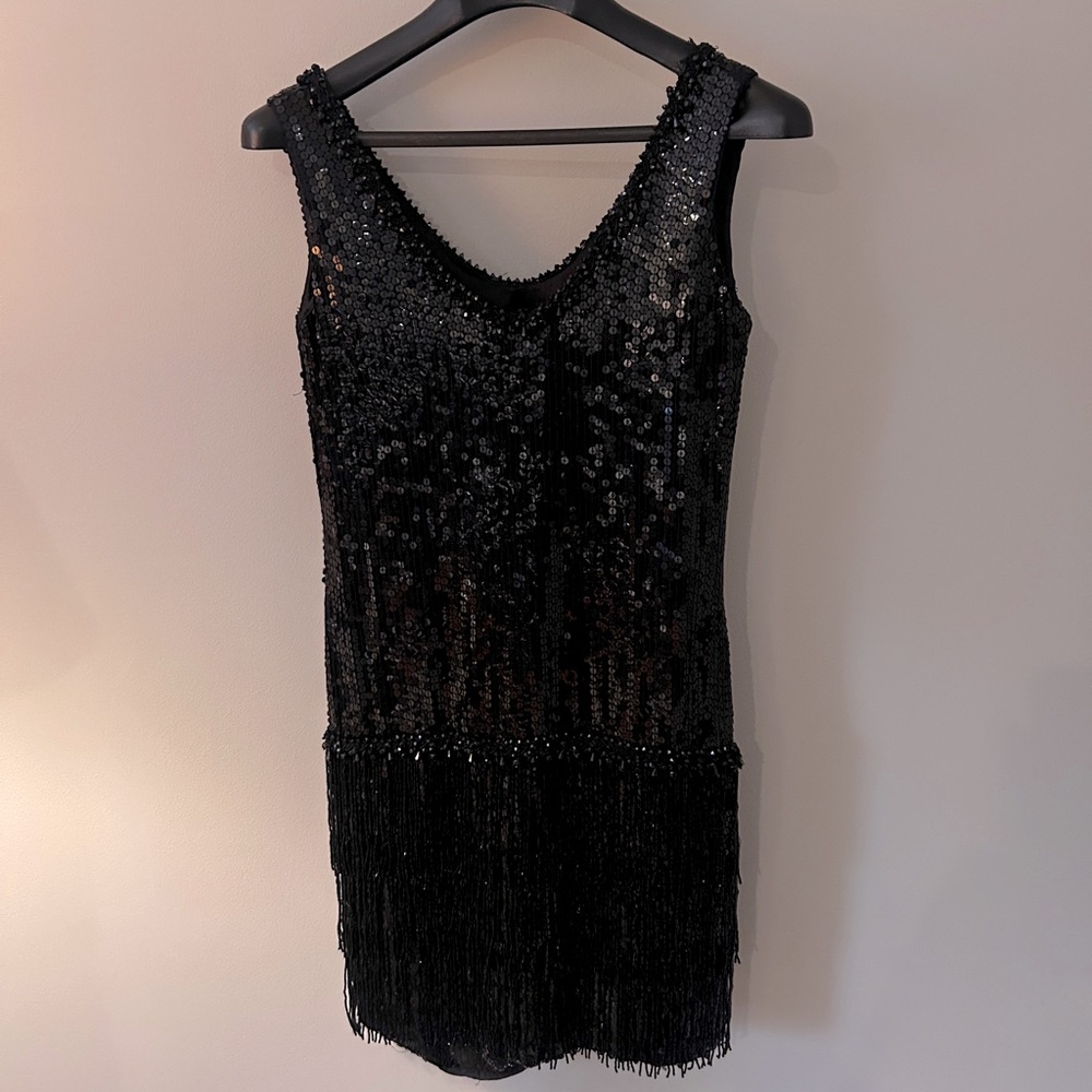 Vintage 1960s Black Flapper Dress